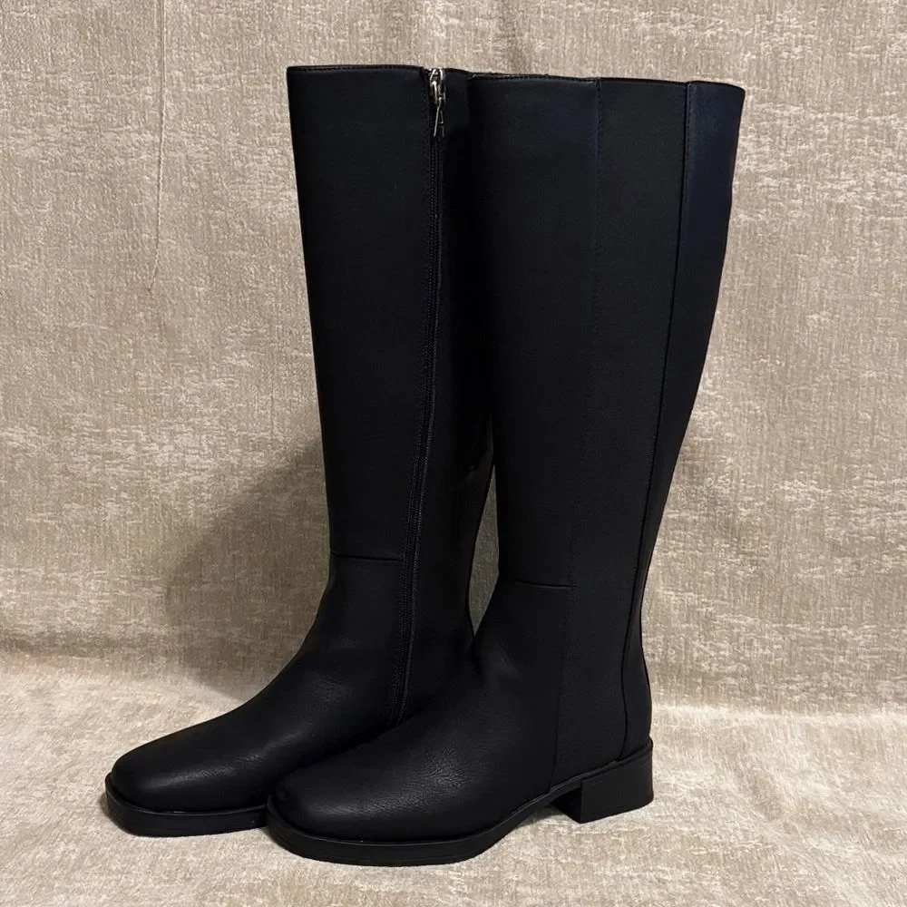 AEROSOLES Black Leather Over the Knee Boots